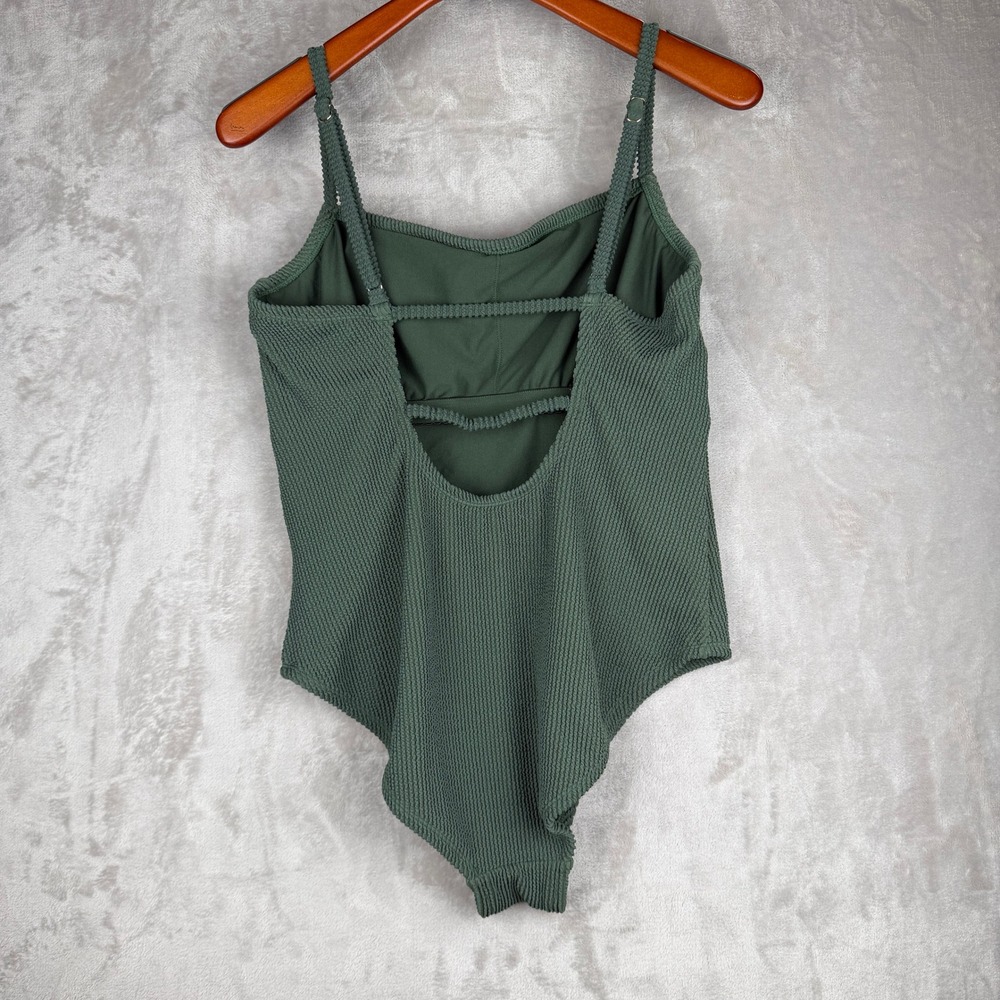 Kona Sol Womens XL Olive Green Smocked Waffle One Piece Swimsuit Open Back XL - Picture 5 of 6